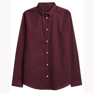 h&m maroon dress shirt H&M Womens Top Burgundy XS Button Up Long Sleeve Slim Fit Polyester Blend